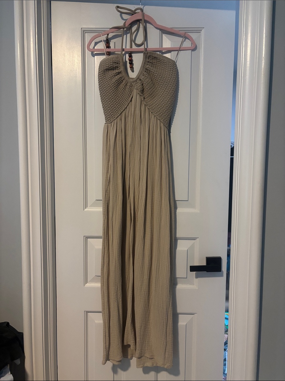 Miou Muse Crochet Halter Dress with beaded tie.